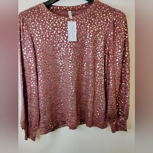 NY COLLEECTION women's blouse size L gold details new!